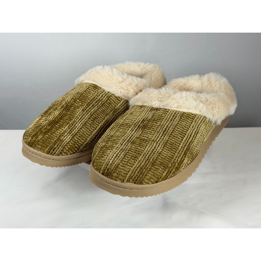 Floopi Faux Fur Lined Mule Slippers Olive Green Womens US 9-10